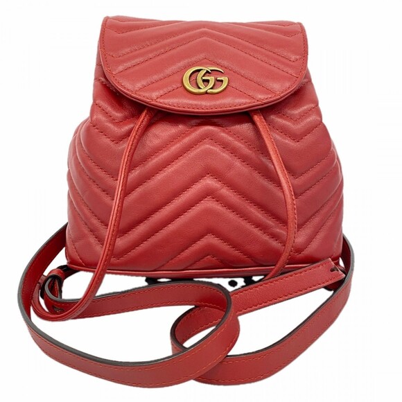 Gucci Handbags - GUCCI Authentic Red Leather GG Marmont Backpack